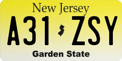 NJ license plate A31ZSY