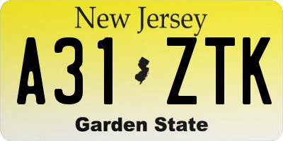 NJ license plate A31ZTK