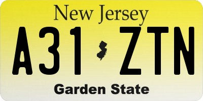 NJ license plate A31ZTN