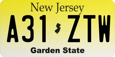 NJ license plate A31ZTW