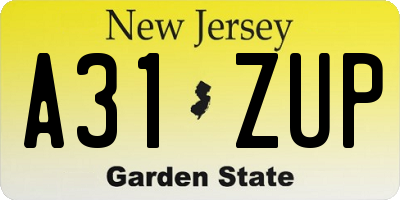 NJ license plate A31ZUP