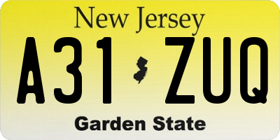 NJ license plate A31ZUQ