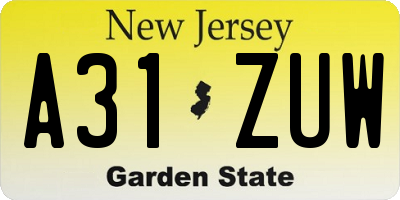 NJ license plate A31ZUW