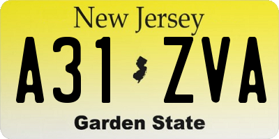 NJ license plate A31ZVA