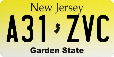 NJ license plate A31ZVC
