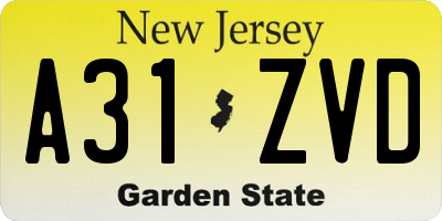 NJ license plate A31ZVD