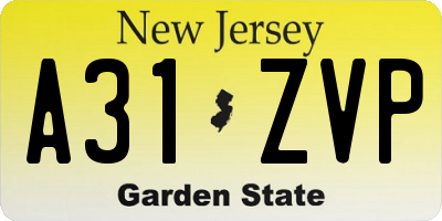 NJ license plate A31ZVP