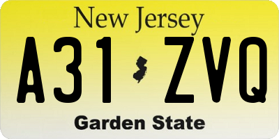 NJ license plate A31ZVQ