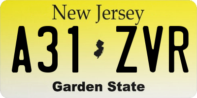 NJ license plate A31ZVR