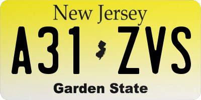 NJ license plate A31ZVS