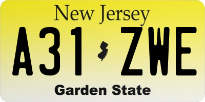 NJ license plate A31ZWE