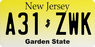 NJ license plate A31ZWK