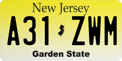 NJ license plate A31ZWM