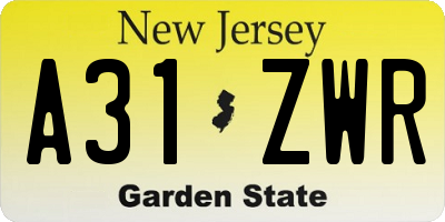 NJ license plate A31ZWR