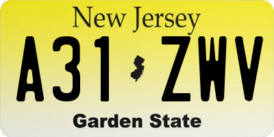 NJ license plate A31ZWV
