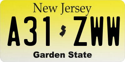 NJ license plate A31ZWW