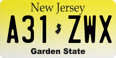 NJ license plate A31ZWX