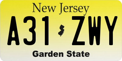NJ license plate A31ZWY