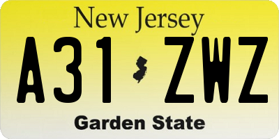 NJ license plate A31ZWZ