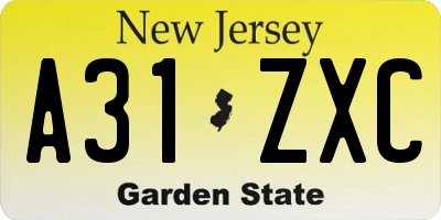NJ license plate A31ZXC