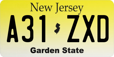 NJ license plate A31ZXD
