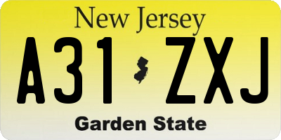 NJ license plate A31ZXJ