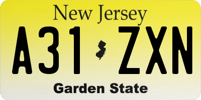 NJ license plate A31ZXN