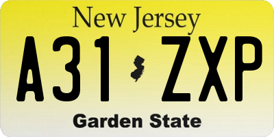 NJ license plate A31ZXP