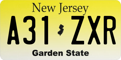 NJ license plate A31ZXR