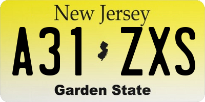 NJ license plate A31ZXS
