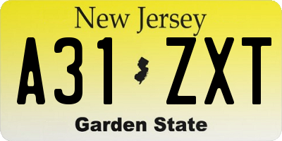 NJ license plate A31ZXT
