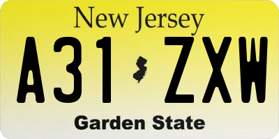 NJ license plate A31ZXW