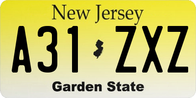 NJ license plate A31ZXZ