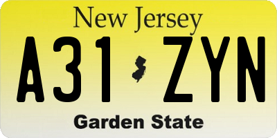 NJ license plate A31ZYN