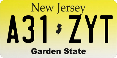 NJ license plate A31ZYT