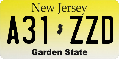 NJ license plate A31ZZD