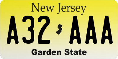 NJ license plate A32AAA