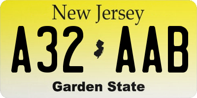 NJ license plate A32AAB