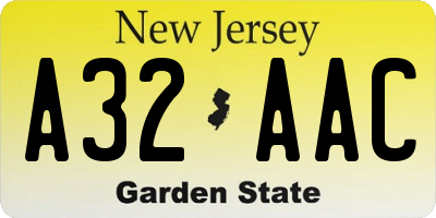 NJ license plate A32AAC