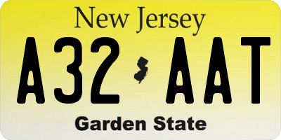 NJ license plate A32AAT