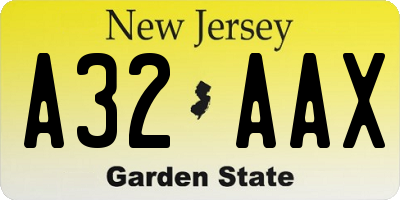 NJ license plate A32AAX