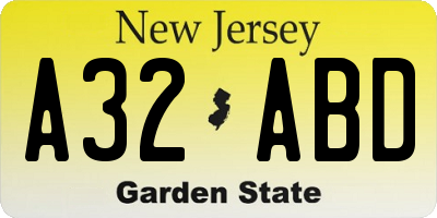 NJ license plate A32ABD