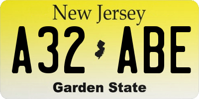 NJ license plate A32ABE