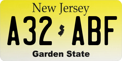 NJ license plate A32ABF