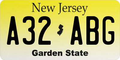 NJ license plate A32ABG