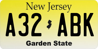 NJ license plate A32ABK