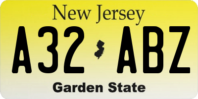 NJ license plate A32ABZ
