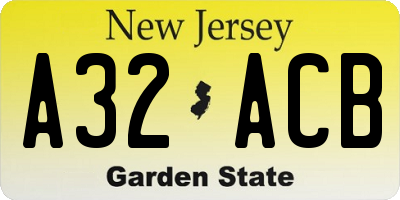 NJ license plate A32ACB