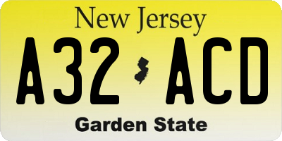 NJ license plate A32ACD