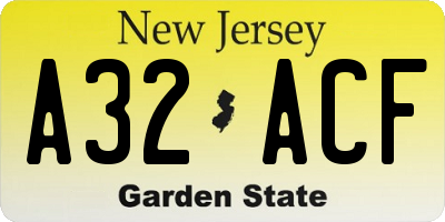 NJ license plate A32ACF